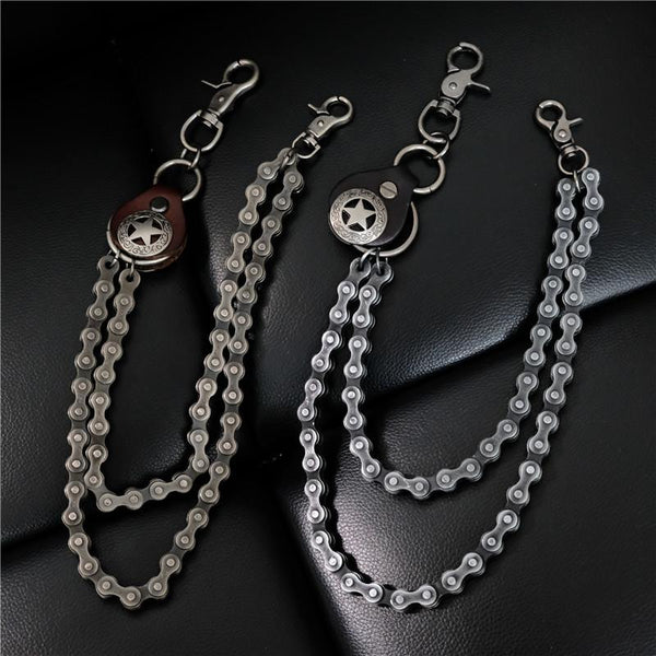 Cool Men's Silver Double Bike Chain Pants Chain Punk Biker Wallet Chain For Men