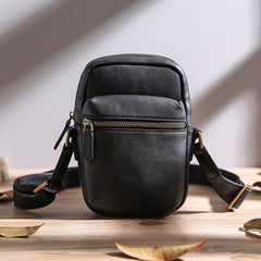 Black Leather MENS Small Vertical Side Bag Brown Messenger Bag Mobile Bag For Men