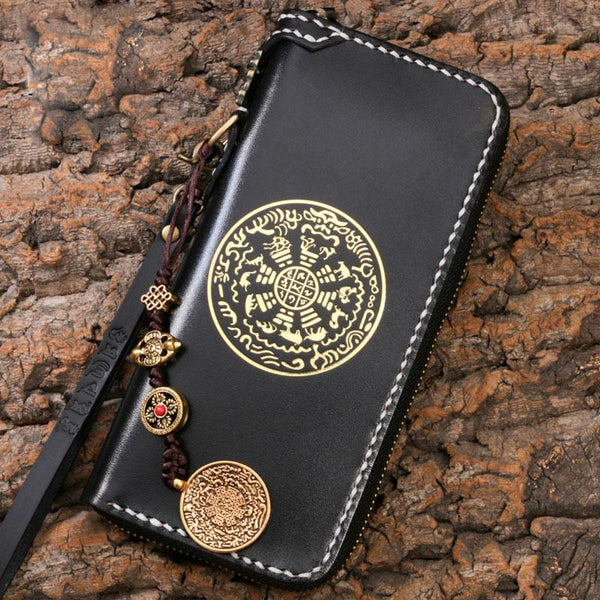 Handmade Leather Mens Chain Biker Wallet Cool Leather Wallet Long Phone Wallets for Men