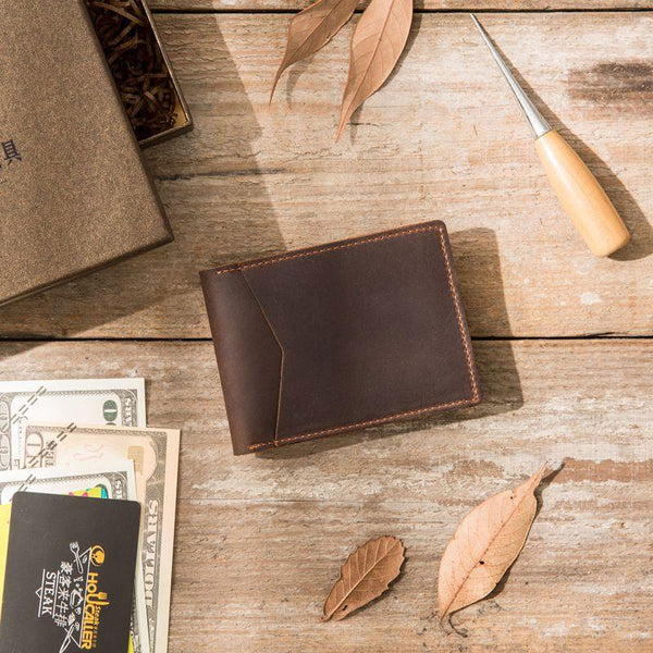 Coffee Cool Leather Mens Slim Small Wallets Bifold Vintage billfold Wallet for Men