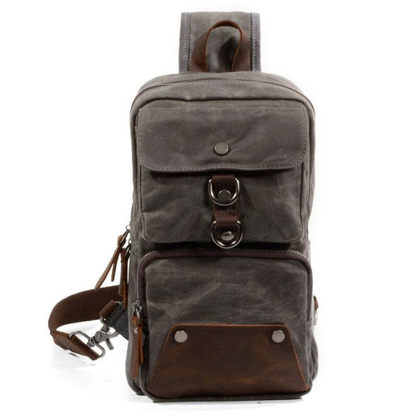 Cool Waxed Canvas Leather Mens Chest Bag Sling Bag One Shoulder Packs for men