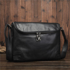Cool Black Leather Men's Messenger Bag Black Side Bag Courier Bag For Men