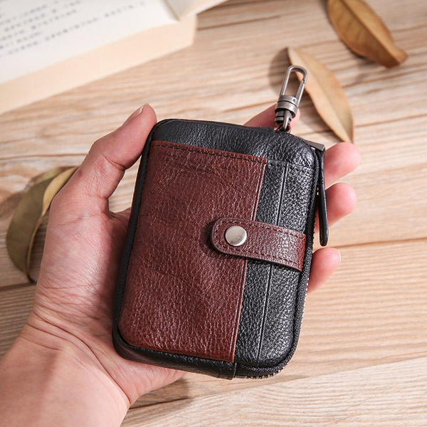 Leather Mens Card Wallets Cool Small Zipper Card Wallet Key Wallet with Belt Clip For Men