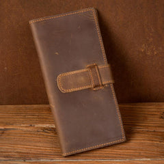 Cool Light Brown Mens Bifold Long Wallet Mutlicard Wallet Slim Long Wallet for Men