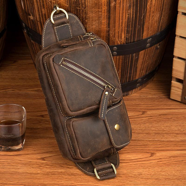 Cool Brown Leather Fanny Pack Mens Waist Bags Hip Pack Belt Bags Bumbags for Men