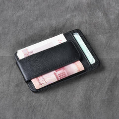 Black Leather Mens Front Pocket Wallet billfold Card Wallet Money Clip For Men