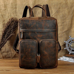 Casual Coffee Men's 15 inches Leather Laptop Backpack Computer Backpack School Backpacks For Men