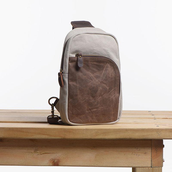 Cool Canvas Gray Mens Sling Bag Chest Bag One Shoulder Pack for men