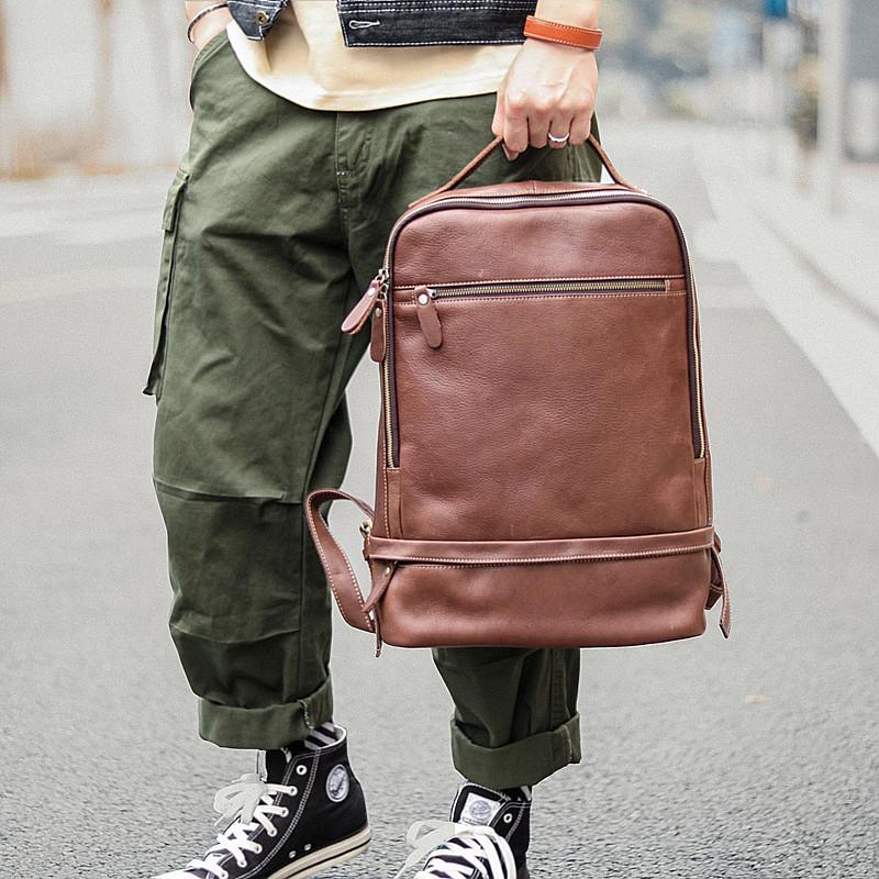 Brown Cool Leather Mens School Backpack College Backpack Computer Backpack For Men