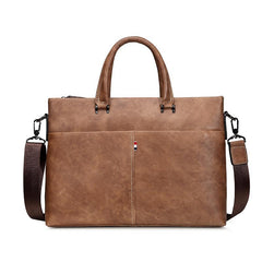 Brown Leather Men 13 inches Vintage Briefcase Handbag Gray Brown Laptop Handbag Side Bag For Men