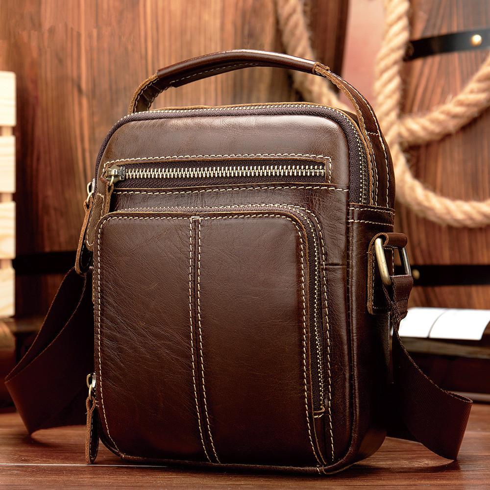 Fashion Brown Leather Men's Small Vertical Courier Bag Messenger Bag Side Bag For Men