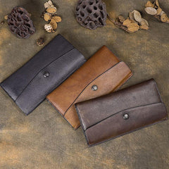 Cool Leather Brown Mens Long Wallet Envolpe Long Wallet Trifold Clutch Wallet for Men