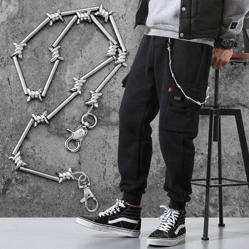 Cool Men's Rock Puck Long Stainless Steel Pants Chain Biker Wallet Chain For Men