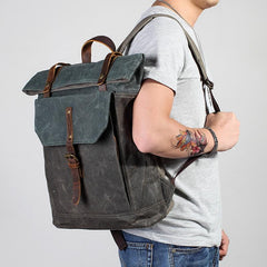 Casual Waxed Canvas Green Men's Travel School Backpack Laptop Backpack For Men
