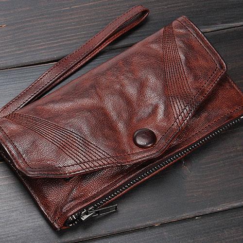 Handmade Mens Cool Long Leather Chain Wallet Cards Biker Trucker Wristlet Wallet - iChainWallets