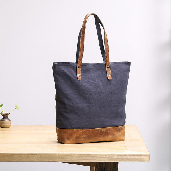 Canvas Leather Mens Womens 15" Gray Tote Bag Handbag Tote Bag Shoulder Bag Tote Purse For Men