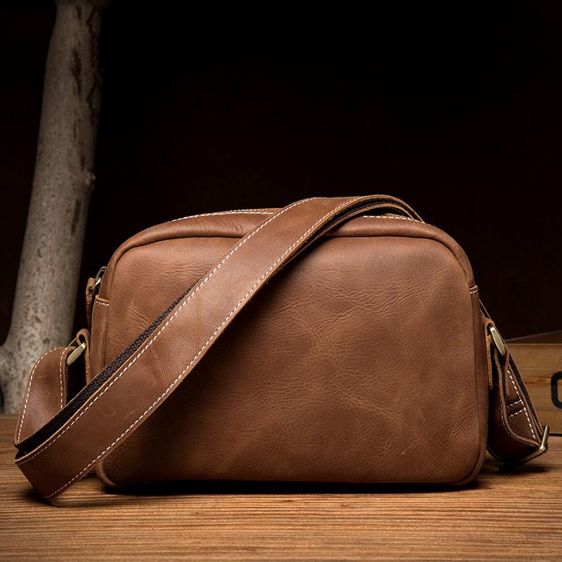 Coffee Cool Leather Side Bag Small Postman Bag Messenger Bag Courier Bag for Men