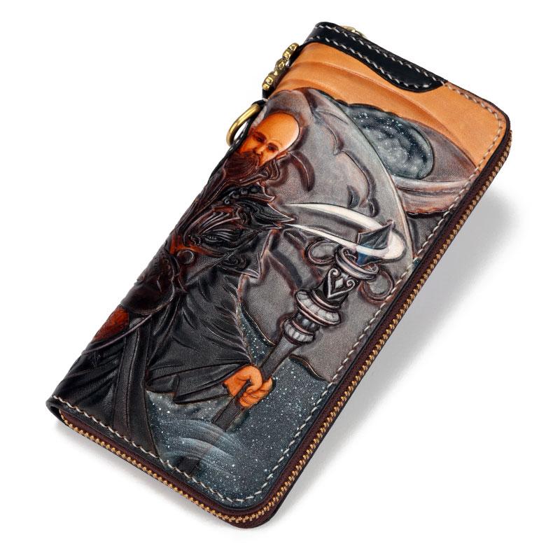 Handmade Leather Taming Dragon Mage Mens Tooled Long Chain Biker Walle –  iChainWallets