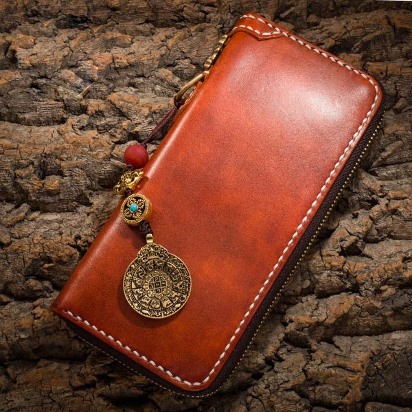 Handmade Leather Mens Chain Biker Wallet Cool Leather Wallet Long Phone Wallets for Men