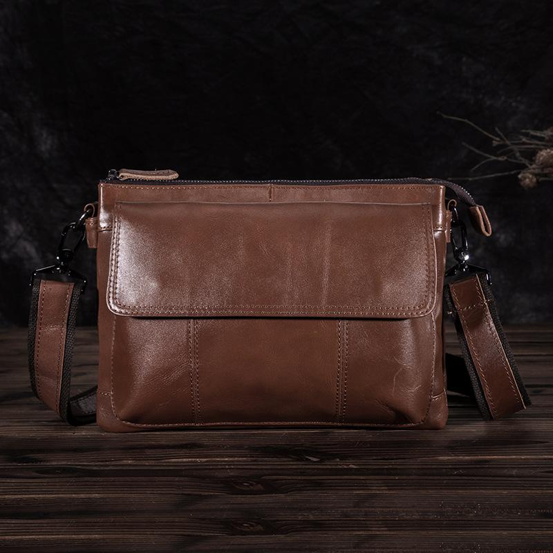 Oil Wax Leather Mens Brown Small Messenger Bag Postman Bag Courier Bag Shoulder Bag for Men
