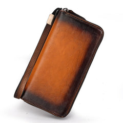 Handmade Leather Men's Zipper Long Wallet Clutch Wallet Wristlet Wallet For Men