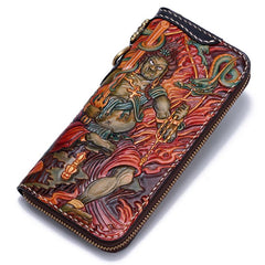 Handmade Leather Acalanatha Tooled Long Mens Chain Biker Wallet Cool Leather Wallet With Chain Wallets for Men