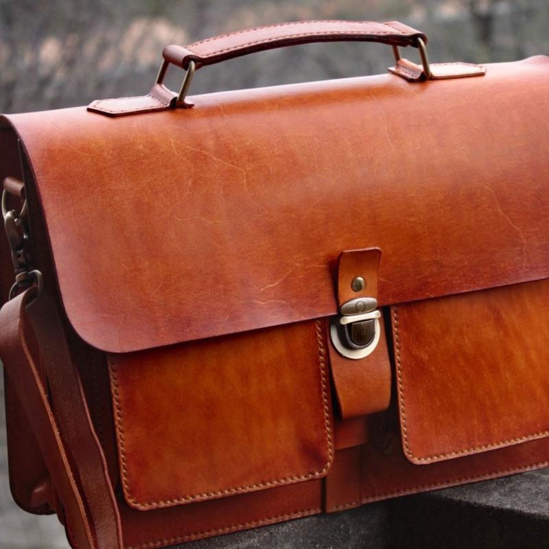 Cool Brown Handmade Leather Mens Briefcase Messenger Bag School Bag for men