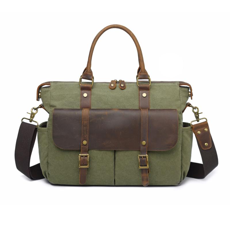 Canvas Leather Mens Womens Handbag Briefcase Bag Side Bag Travel Bag for Women