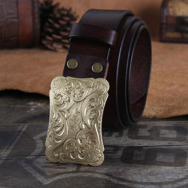 Genuine Leather Punk Rock Biker Trucker Mens Floral Belt Men Black Coffee Belt for Men