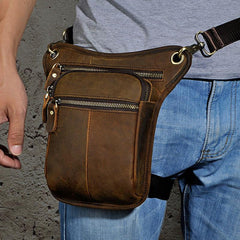 Biker Mens Leather Drop Leg Bag Waist Bag Side Bags Belt Pouch Pack for Men