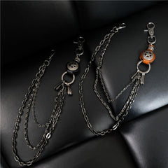 Cool Men's Silver Star Triple Pants Leather Head Chain Punk Wallet Chain For Men