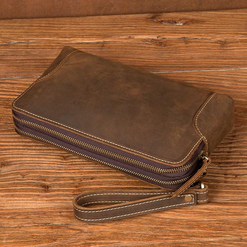 Cool Brown Mens long Wallet Wristlet Bag Clutch Wallet Envelope Wallet for Men