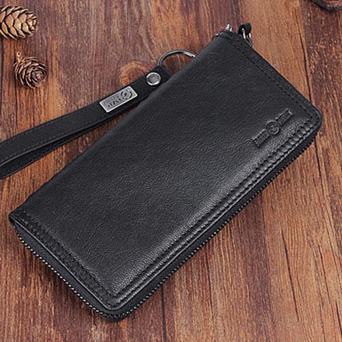 Genuine Leather Mens Cool Long Leather Wallet Zipper Clutch Wristlet Wallet for Men - iChainWallets