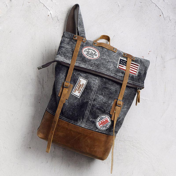 Cool Canvas Leather Gray Travel Bag Mens Backpack Canvas Canvas School Bag for Men