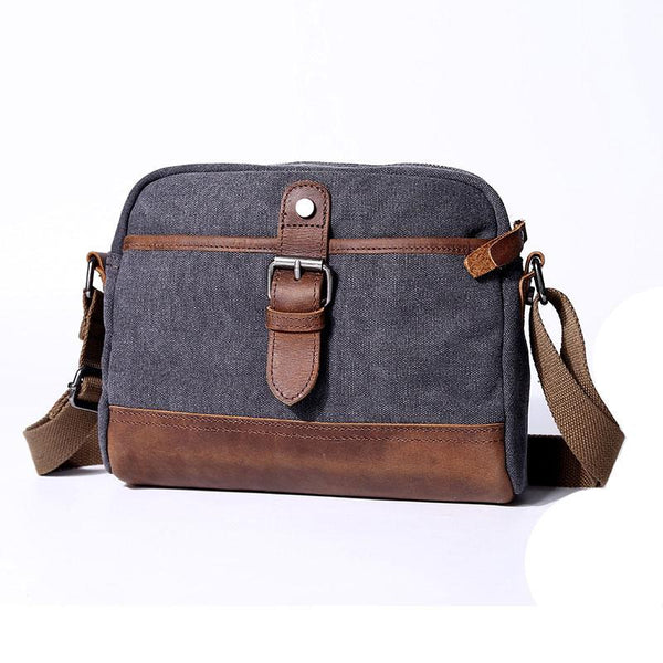 Mens Waxed Canvas Leather Small Courier Bags Canvas Side Bag for Men