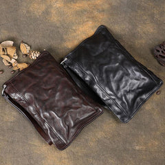 Cool Wrinkled Leather Mens Brown Long Wallet Wristlet Wallet Black Clutch Wallet for Men