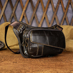 Brown Leather Fanny Pack Men's Black Chest Bag Hip Bag Vintage Waist Bag For Men
