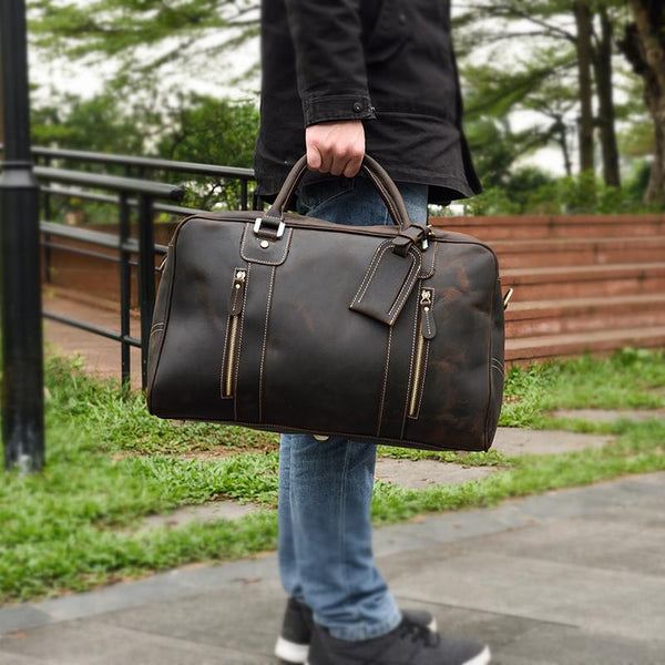 Casual Brown Leather Men's Overnight Bag Travel Bag Luggage Weekender Bag For Men