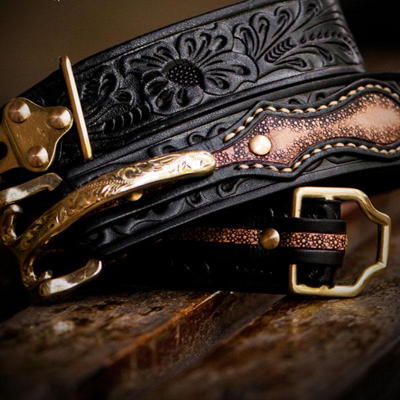 Handmade Leather Cool Tooled Black Mens Belt Cool Leather Men Belt for Men