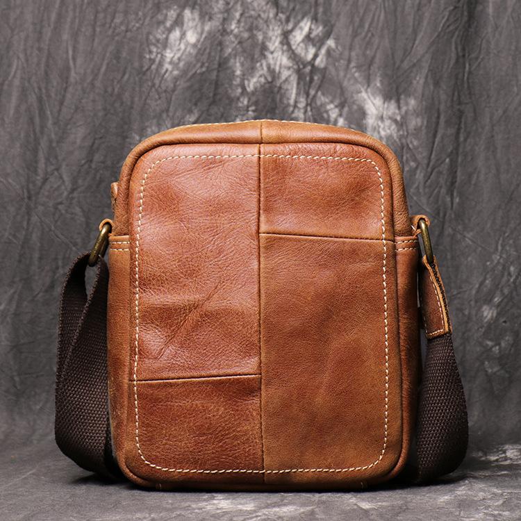 Brown Leather Vertical Messenger Bag Men's Small Side Bag Mini Phone Bag Courier Bag For Men