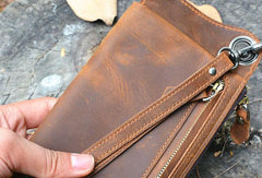 Cool Leather Mens Biker Wallet Long Wallet Bifold Chain Wallet For Men