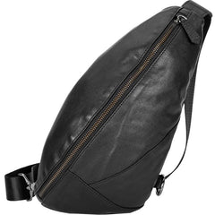 Black Cool Leather Mens Sling Bag Chest Bag Black Sling Pack One Shoulder Backpack for Men