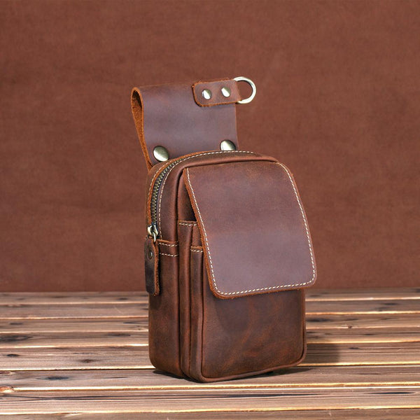 Brown Leather Cell Phone HOLSTER Mens Belt Pouches Waist Bags BELT BAG Sports Bag For Men