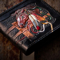 Handmade Leather Fine Horse Tooled Mens billfold Wallet Cool Leather Wallet Slim Wallet for Men