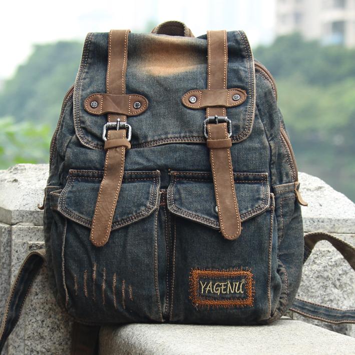 Fashion Boys Girls Unisex Washed Denim Jean School Bag Travel Matching  Backpack | Wish
