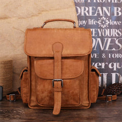 Vintage Brown Leather Men's 14'' Laptop Backpack School Backpack Travel Backpack For Men