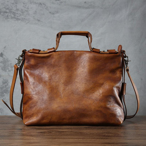 Handmade Leather Mens Cool Vintage Brown Briefcase Shoulder Bag Work Bag Business Bag Laptop Bag for men