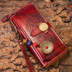 Handmade Leather Mens Chain Biker Wallet Cool Leather Wallet Long Phone Wallets for Men