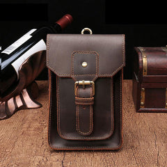 Vintage Brown Leather Men's Belt Pouch Cell Phone Holster Waist Bag For Men