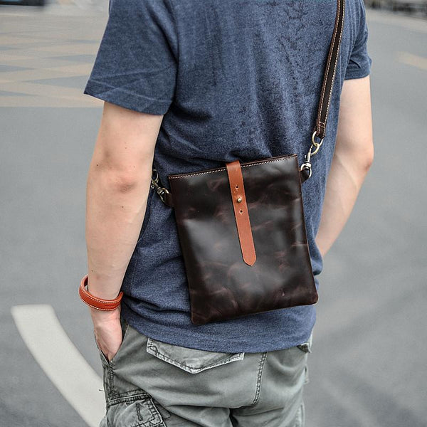Dark Coffee Leather Mens Small Vertical Courier Bag Messenger Bags Black Small Postman Bag For Men
